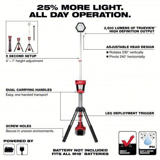 Milwaukee M18™ ROCKET™ Tower Light, 84 in H, 18V