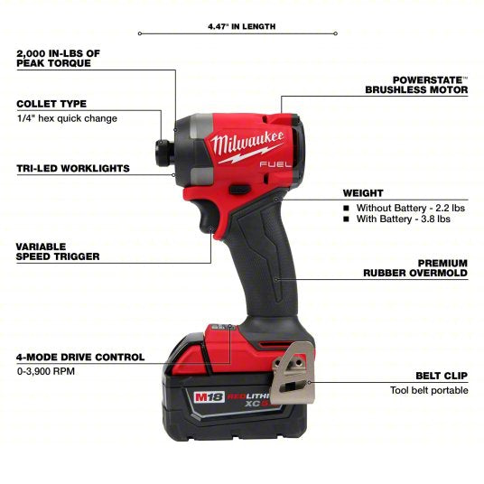 Milwaukee M18 FUEL™ 2-Tool Combo Kit, 1/2 in Hammer Drill/ 1/4 in Hex Impact Driver, 2100/3900 RPM