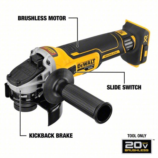 DeWalt 20V MAX XR® Brushless Angle Grinder w/KICKBACK BRAKE™, 4.5 in dia, 9000 RPM