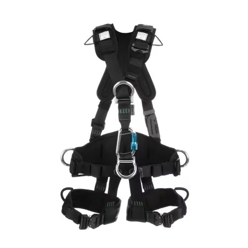 MSA Gravity Suspension Harness, Aluminum BACK, FRONT, VENTRAL & HIP D-rings, Lumbar, Shoulder & Leg Padding, Black Web, Medium
