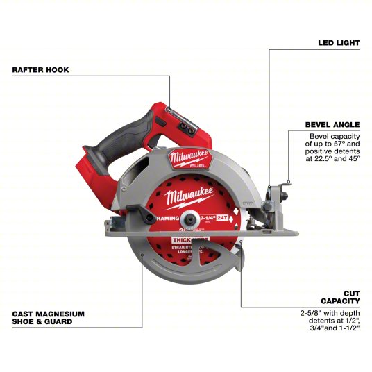 Milwaukee M18 FUEL™ 7-1/4 in Circular Saw, 18 V, 5/8 in Arbor, 6000 RPM