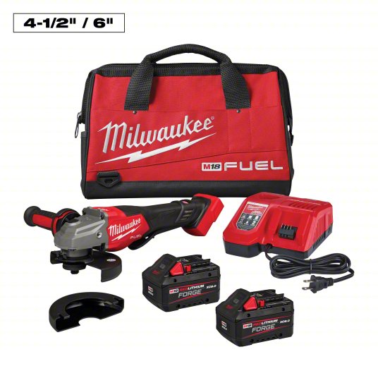 Milwaukee Angle Grinder: 6 in_4 1/2 in Wheel Dia, Brushless Motor, (2) 8.0 Ah, 18V DC, Std Head, M18 FUEL