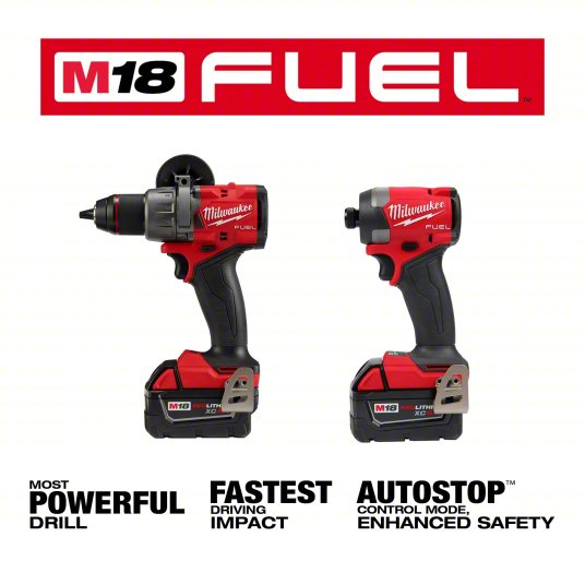 Milwaukee M18 FUEL™ 2-Tool Combo Kit, 1/2 in Hammer Drill/ 1/4 in Hex Impact Driver, 2100/3900 RPM