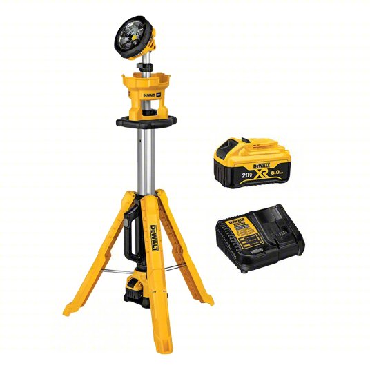 DeWalt Tripod Light: 20V MAX*, Tripod Light, 3,000 lm Max., 3 Modes, 88 in Max. Ht, 20V DC