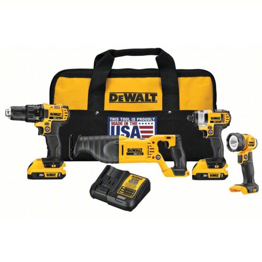 DeWalt Cordless Tool Combination Kit: 4 Tools, Drill/Impact Driver/Reciprocating Saw/Work Light