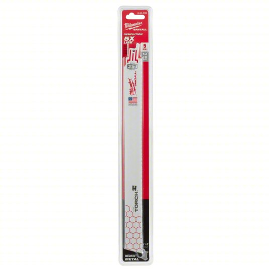 Milwaukee Reciprocating Saw Blade: 18 Teeth per Inch, 12 in Blade Lg, 0.04 in Blade Thick, 5 PK