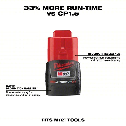 Milwaukee M12™ REDLITHIUM™ Compact (CP) Battery Pack, 12 V, 2.0 Ah