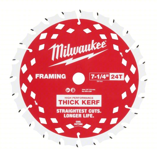 Milwaukee Circular Saw Blade: 7 1/4 in Blade Dia., 24 Teeth, 0.07 in Cut Wd, 5/8 in Arbor Size 3PK