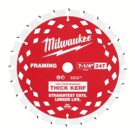 Milwaukee Circular Saw Blade: 7 1/4 in Blade Dia., 24 Teeth, 0.07 in Cut Wd, 5/8 in Arbor Size 3PK