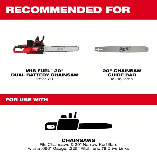 Milwaukee Replacement Chainsaw Chain, 20-inch