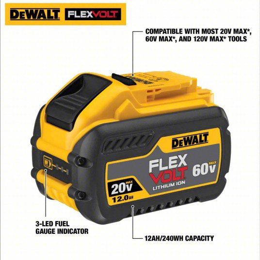 DeWalt Battery: FLEXVOLT®, 12 Ah, Battery Included, 20V DC/60V DC