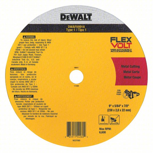 DeWalt FLEXVOLT 9-inch Ceramic Metal Cut-Off Wheel