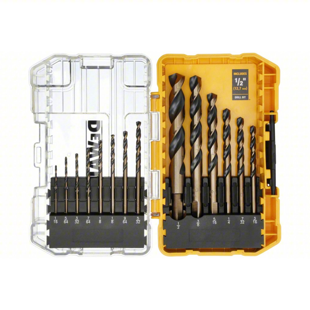 DEWALT Jobber Length Drill Bit Set: 14 Pc, 1/16" to 1/2", 135° Split Point, Black & Gold HSS