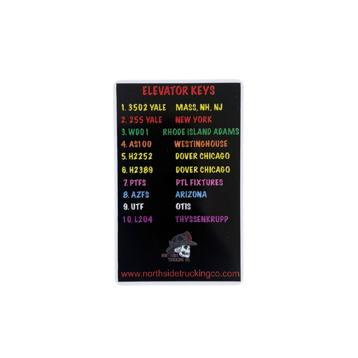 Key Card Reference Key Set Reference Cards – Northside Trucking Co